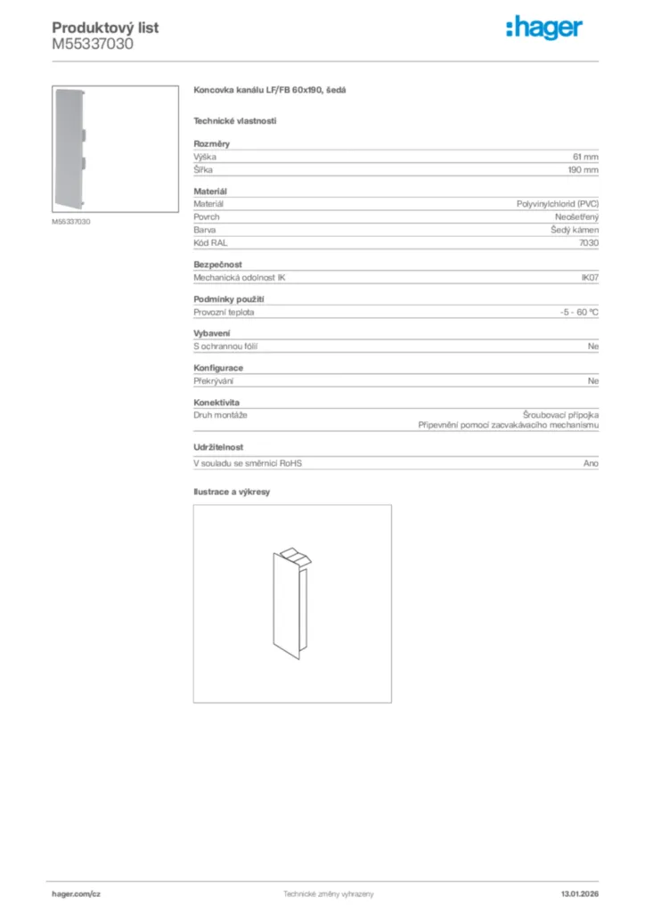 Obrázek Hager Product data sheet M55337030 | Hager