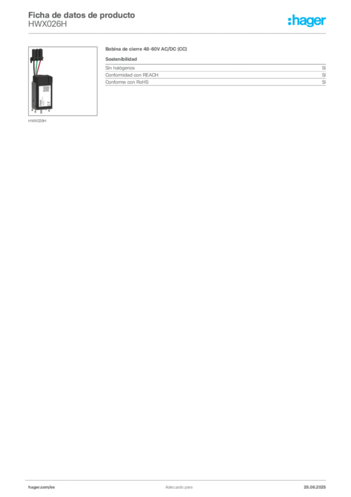Imagen Hager Ficha de datos de producto HWX026H | Hager España
