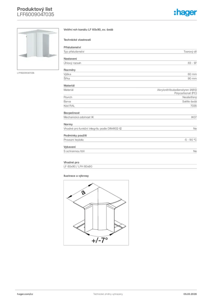 Obrázek Hager Product data sheet LFF6009047035 | Hager