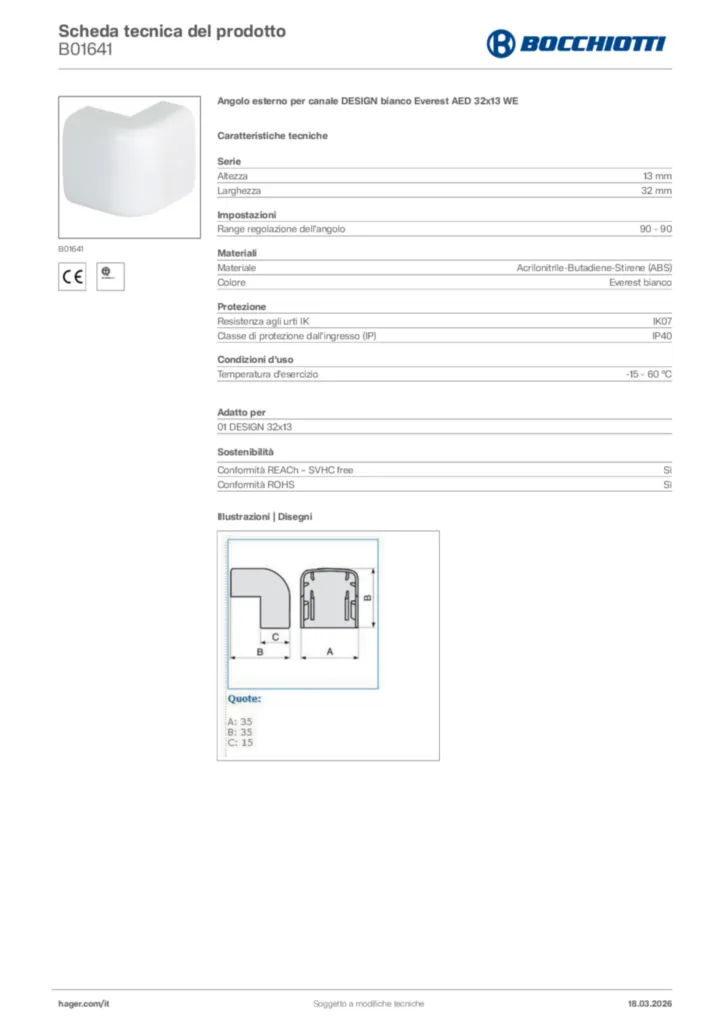 Immagine Bocchiotti Scheda tecnica del prodotto B01641 | Hager Italia
