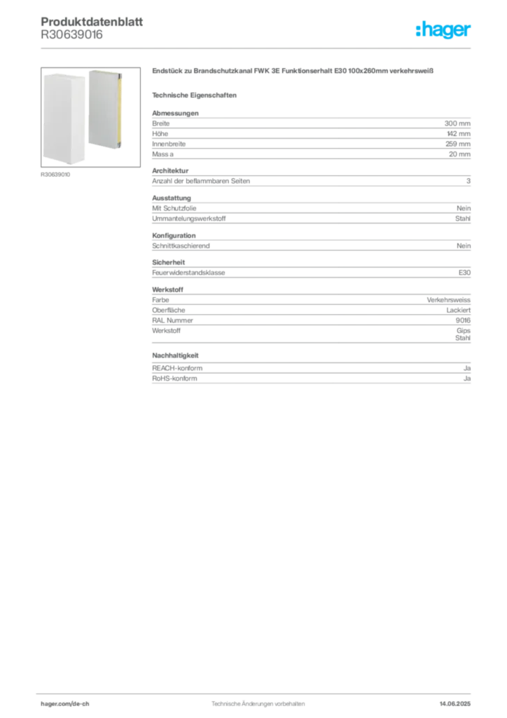Bild Hager Produktdatenblatt R30639016 | Hager Schweiz