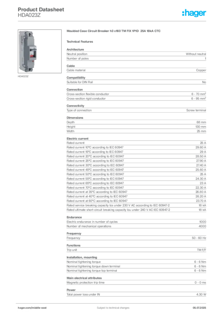 Image Hager Product data sheet HDA023Z  | Hager
