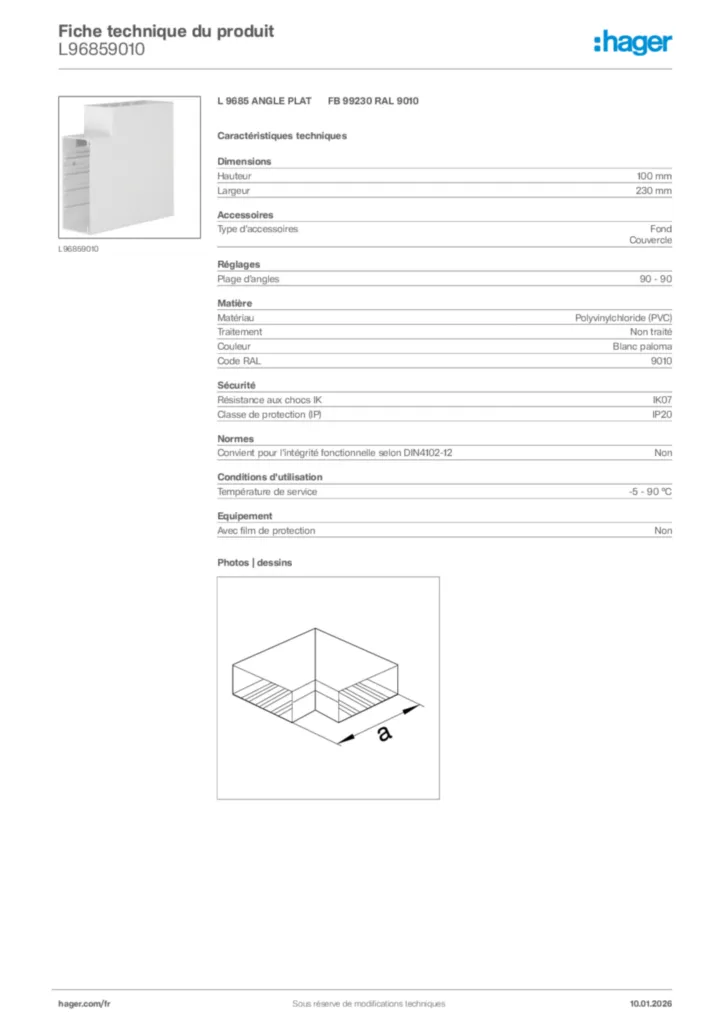 Image Hager Fiche technique du produit L96859010 | Hager France