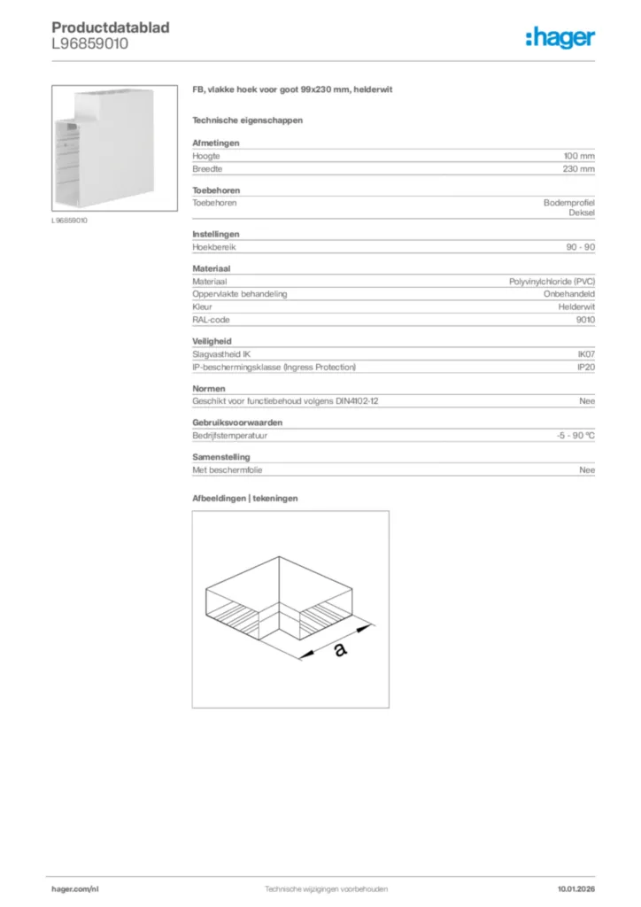 Afbeelding Hager Productdatablad L96859010 | Hager Nederland