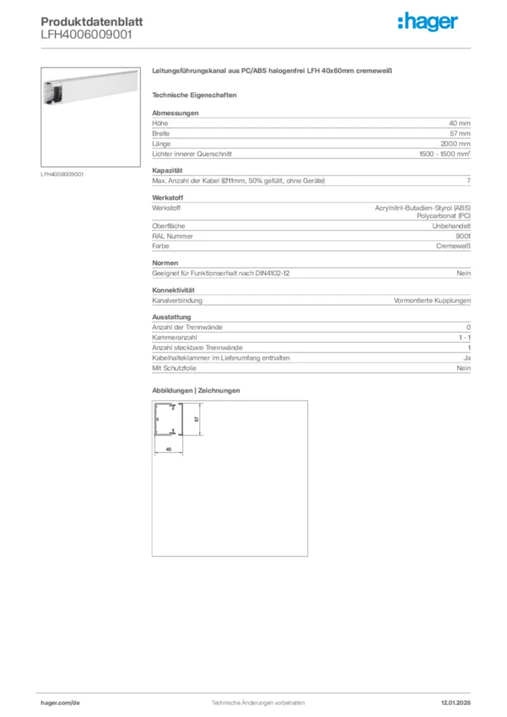 Bild Hager Produktdatenblatt LFH4006009001 | Hager Deutschland