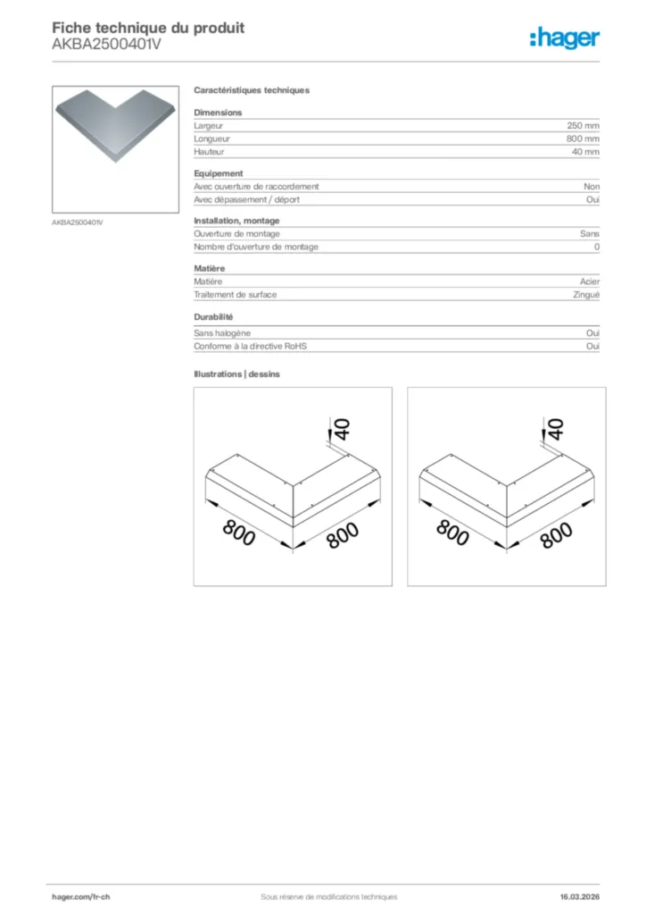 Image Hager Fiche technique du produit AKBA2500401V | Hager Suisse