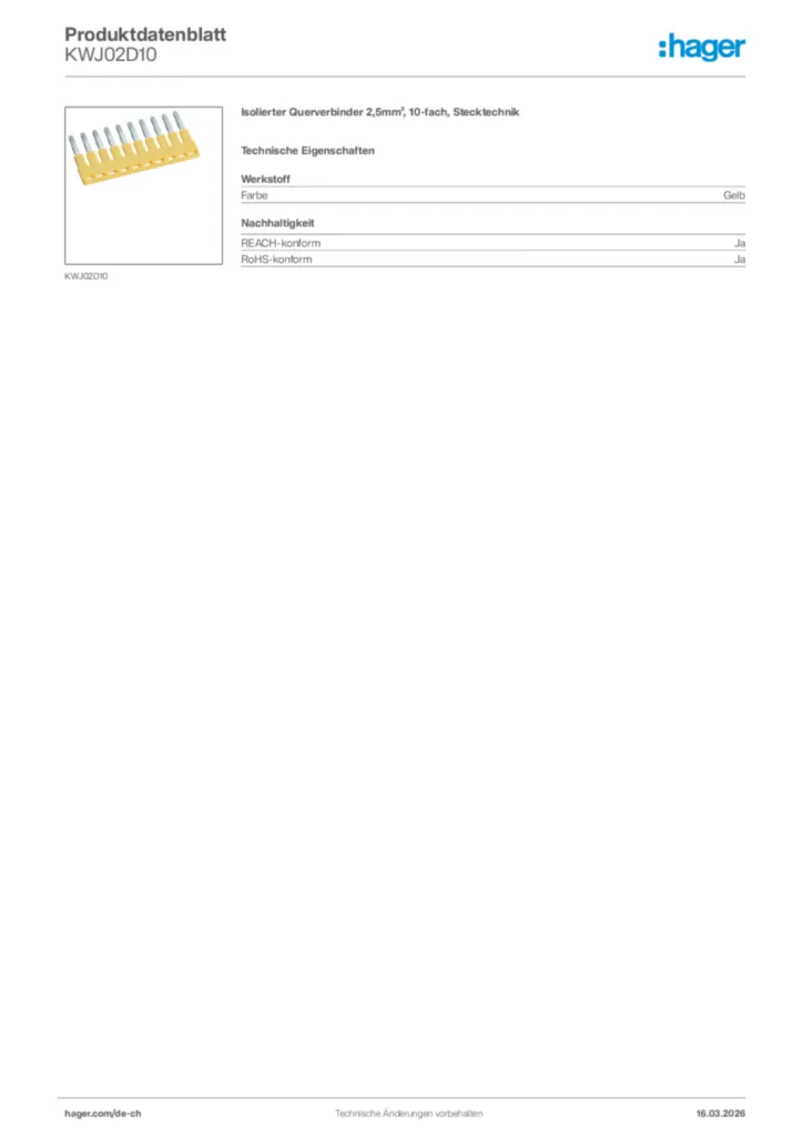 Bild Hager Produktdatenblatt KWJ02D10 | Hager Schweiz