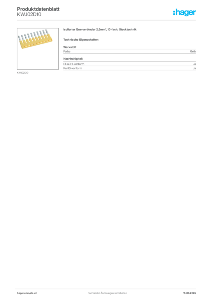 Bild Hager Produktdatenblatt KWJ02D10 | Hager Schweiz