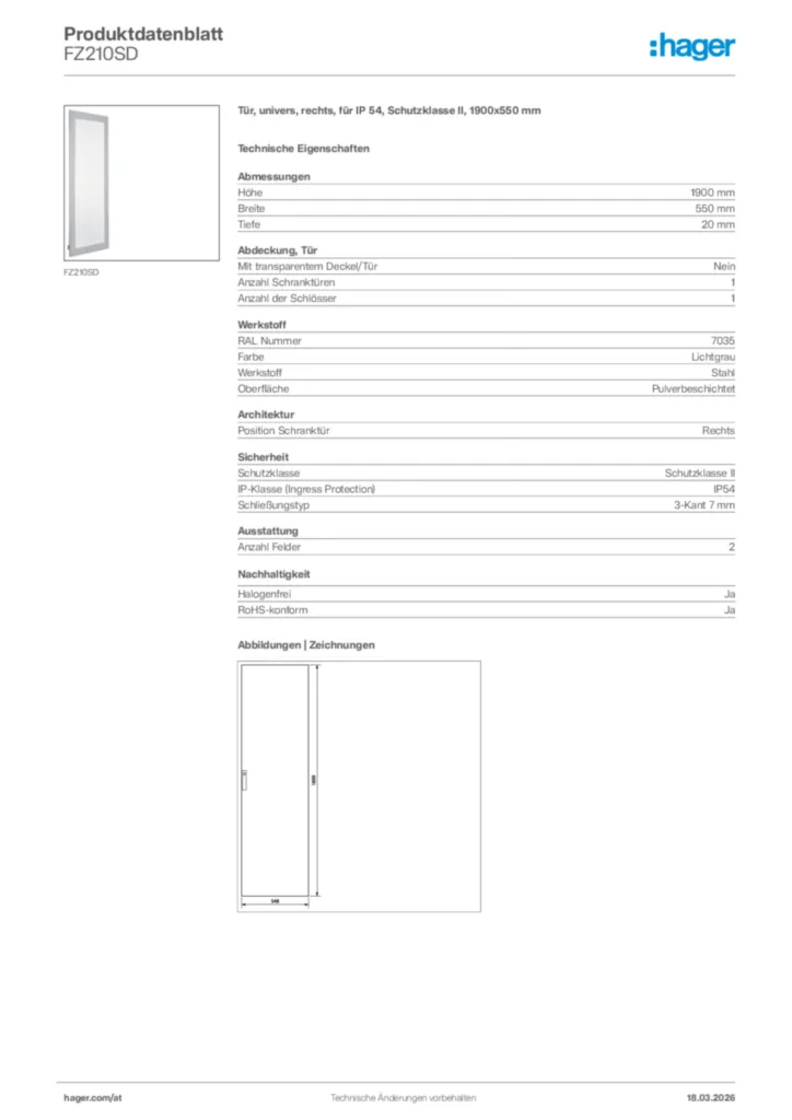 Bild Hager Produktdatenblatt FZ210SD | Hager Deutschland