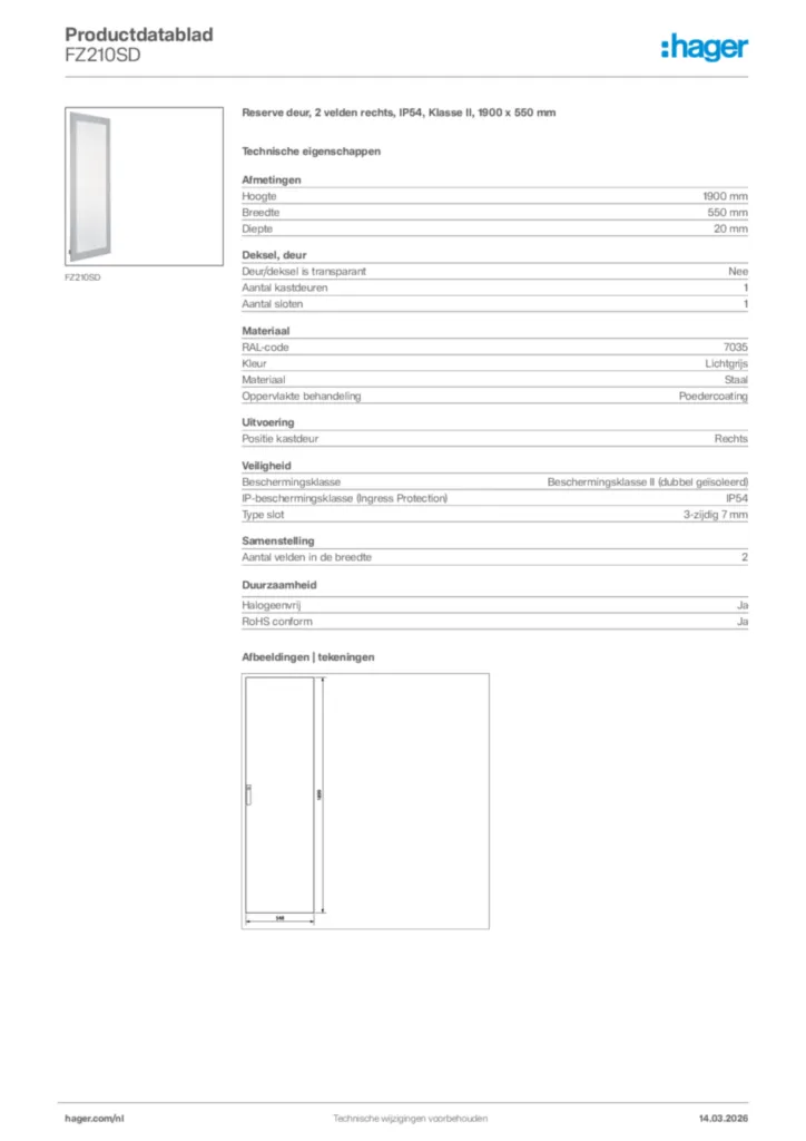 Afbeelding Hager Productdatablad FZ210SD | Hager Nederland