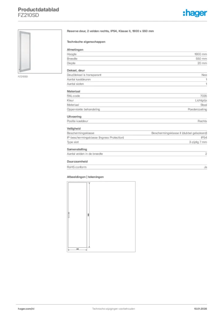 Afbeelding Hager Productdatablad FZ210SD | Hager Nederland