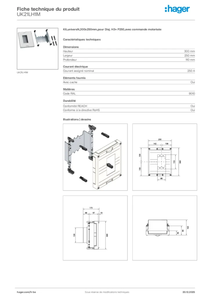 Image Hager Fiche technique du produit UK21LH1M | Hager Belgique