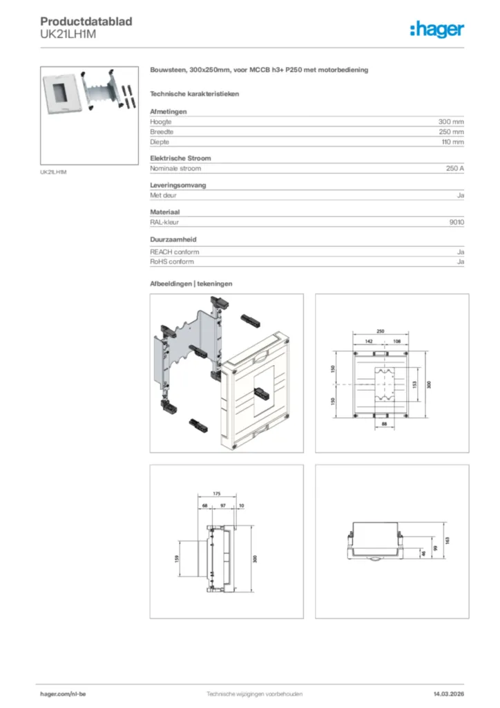 Afbeelding Hager Productdatablad UK21LH1M | Hager Belgium