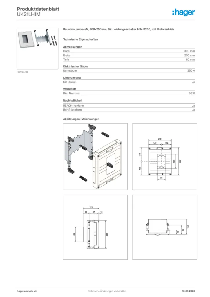 Bild Hager Produktdatenblatt UK21LH1M | Hager Schweiz