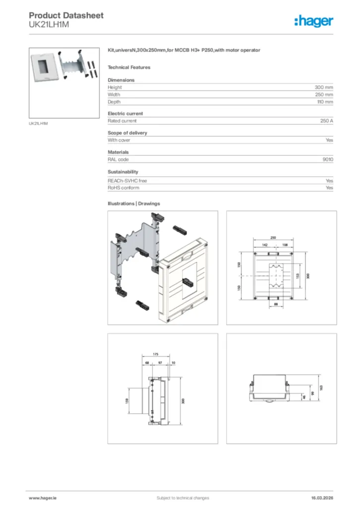 Image Hager Product data sheet UK21LH1M  | Hager