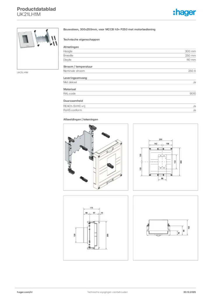 Afbeelding Hager Productdatablad UK21LH1M | Hager Nederland