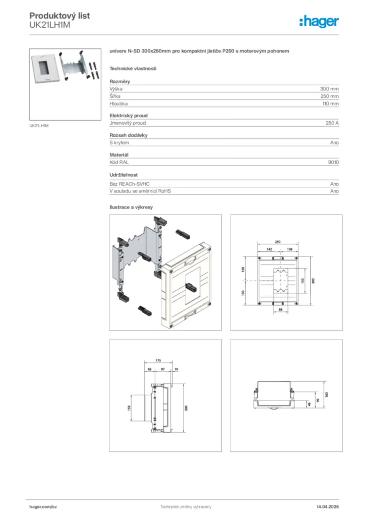 Obrázek Hager Product data sheet UK21LH1M | Hager