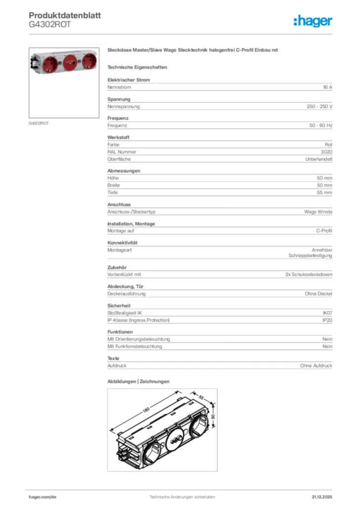 Bild Hager Produktdatenblatt G4302ROT | Hager Deutschland