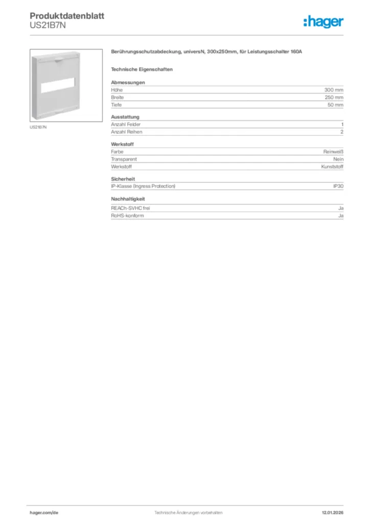 Hager Produktdatenblatt US21B7N