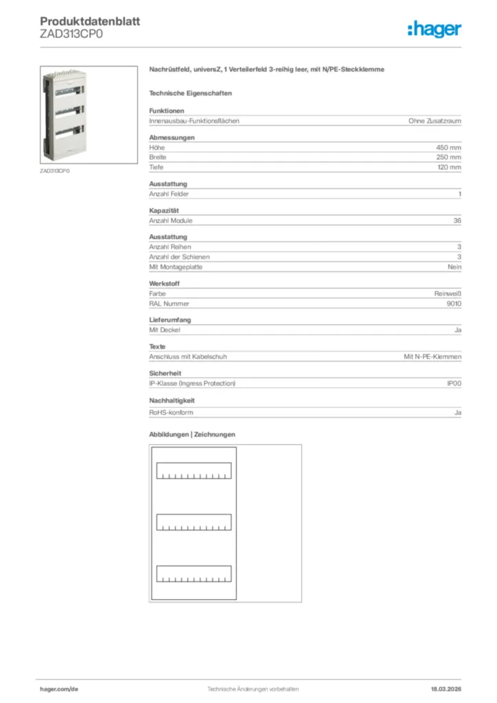 Bild Hager Produktdatenblatt ZAD313CP0 | Hager Deutschland