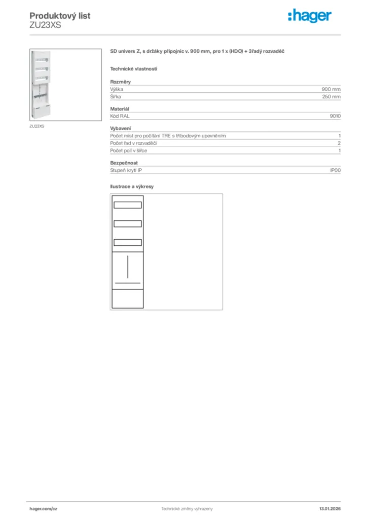 Obrázek Hager Product data sheet ZU23XS | Hager