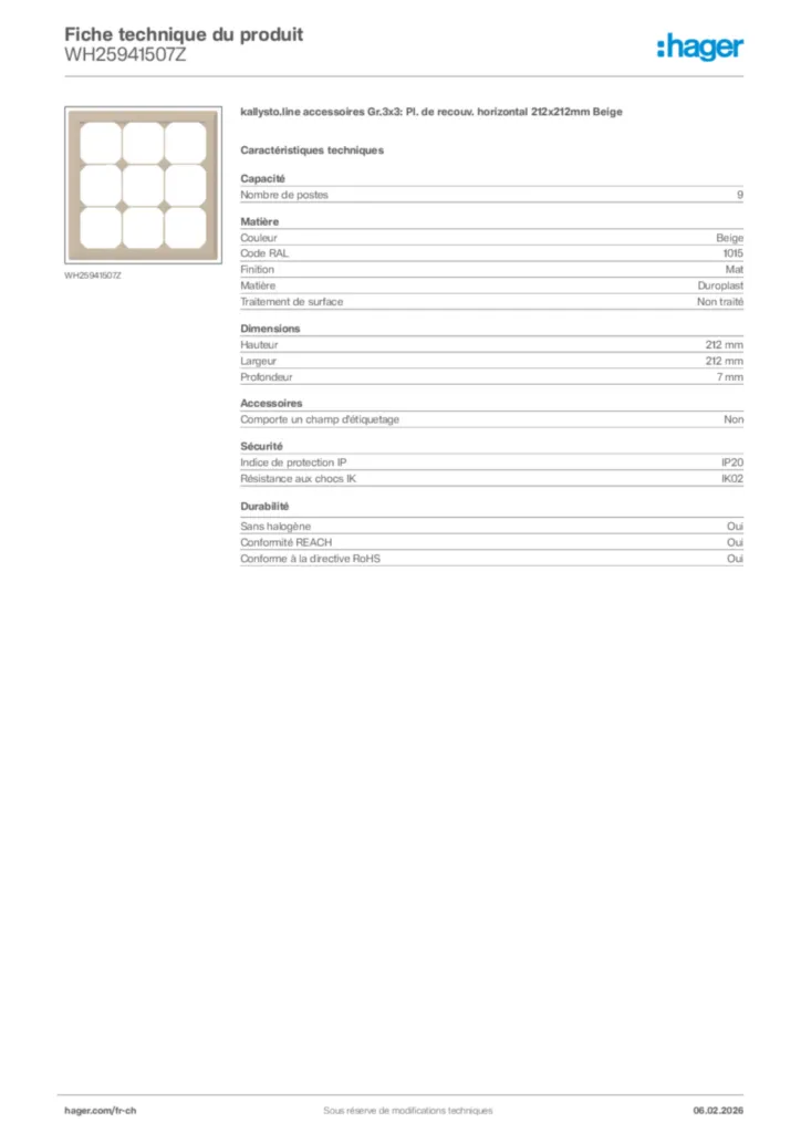 Image Hager Fiche technique du produit WH25941507Z | Hager Suisse
