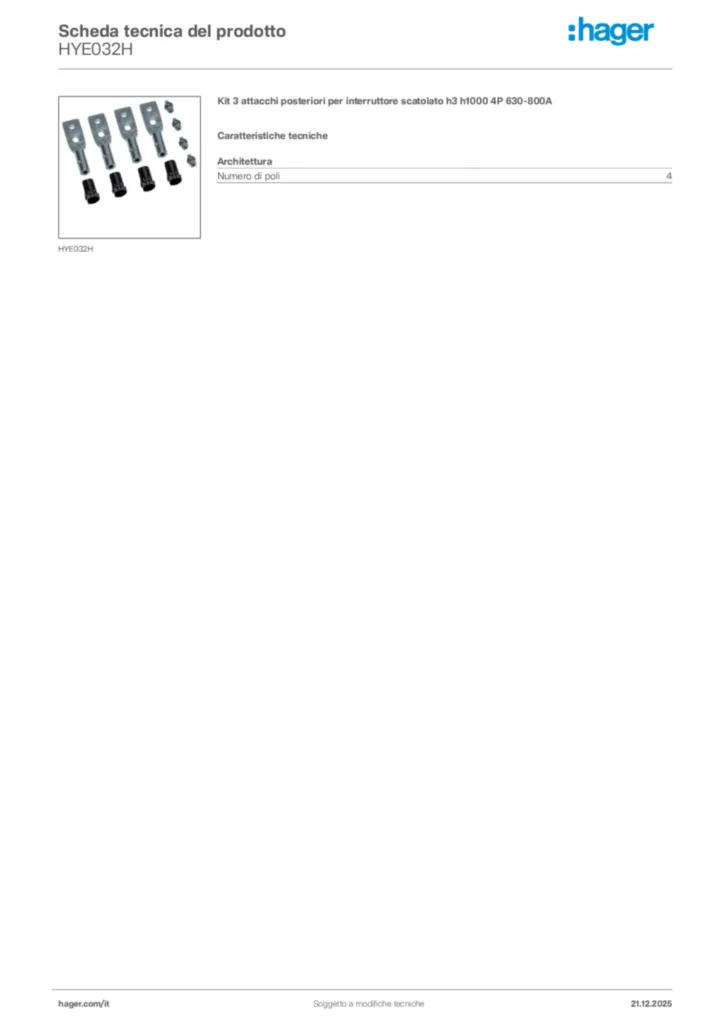 Immagine Hager Scheda tecnica del prodotto HYE032H | Hager Italia