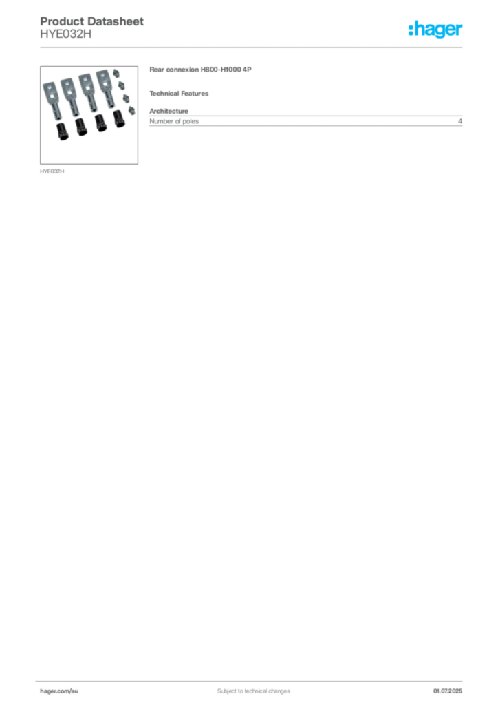 Image Hager Product data sheet HYE032H  | Hager Australia