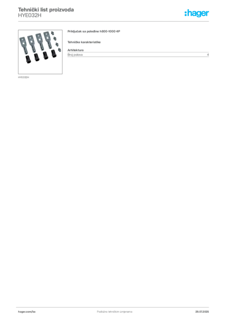 Slika Hager Product data sheet HYE032H  | Hager