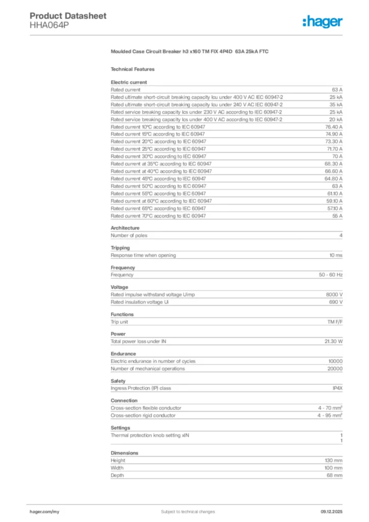 Image Hager Product data sheet HHA064P  | Hager