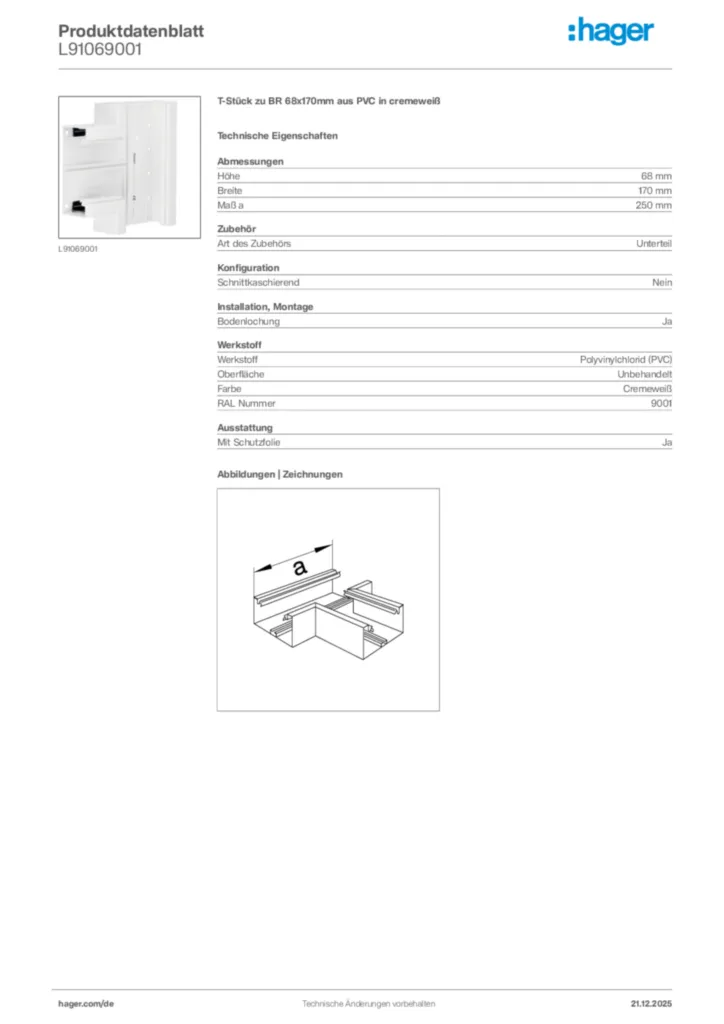 Bild Hager Produktdatenblatt L91069001 | Hager Deutschland