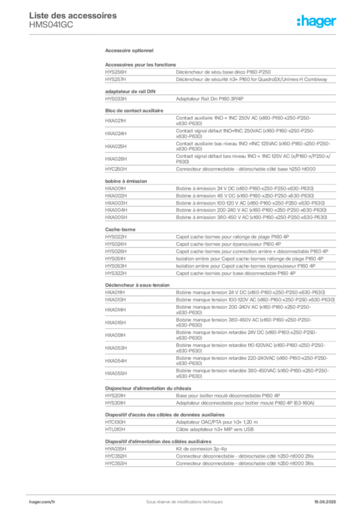 Image Hager Fiche technique du produit HMS041GC | Hager France
