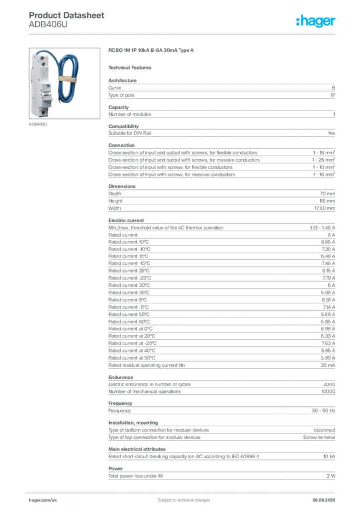 Image Hager Product data sheet ADB406U  | Hager