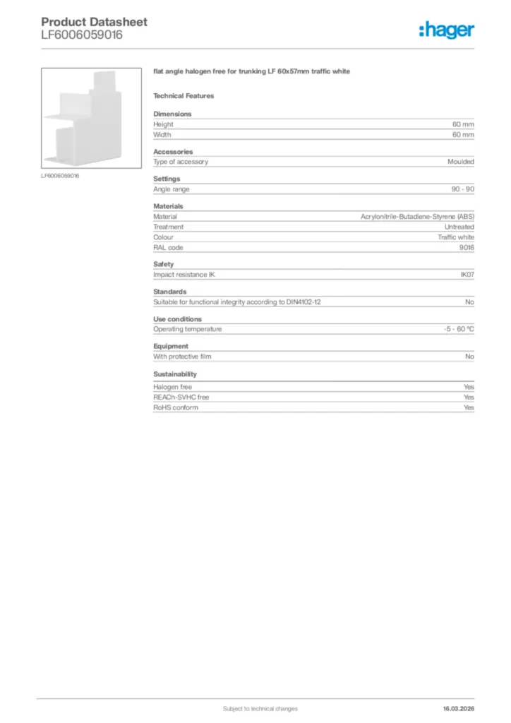 Image Hager Product data sheet LF6006059016  | Hager Africa