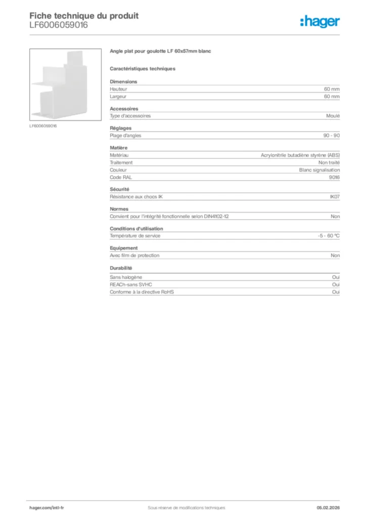 Image Hager Fiche technique du produit LF6006059016 | Hager Afrique