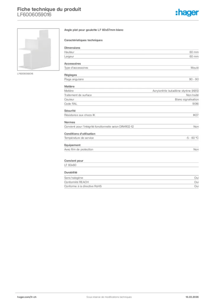 Image Hager Fiche technique du produit LF6006059016 | Hager Suisse