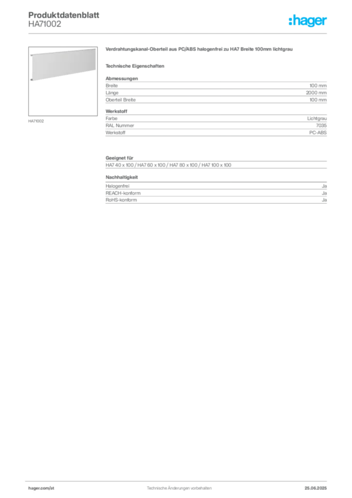 Bild Hager Produktdatenblatt HA71002 | Hager Deutschland