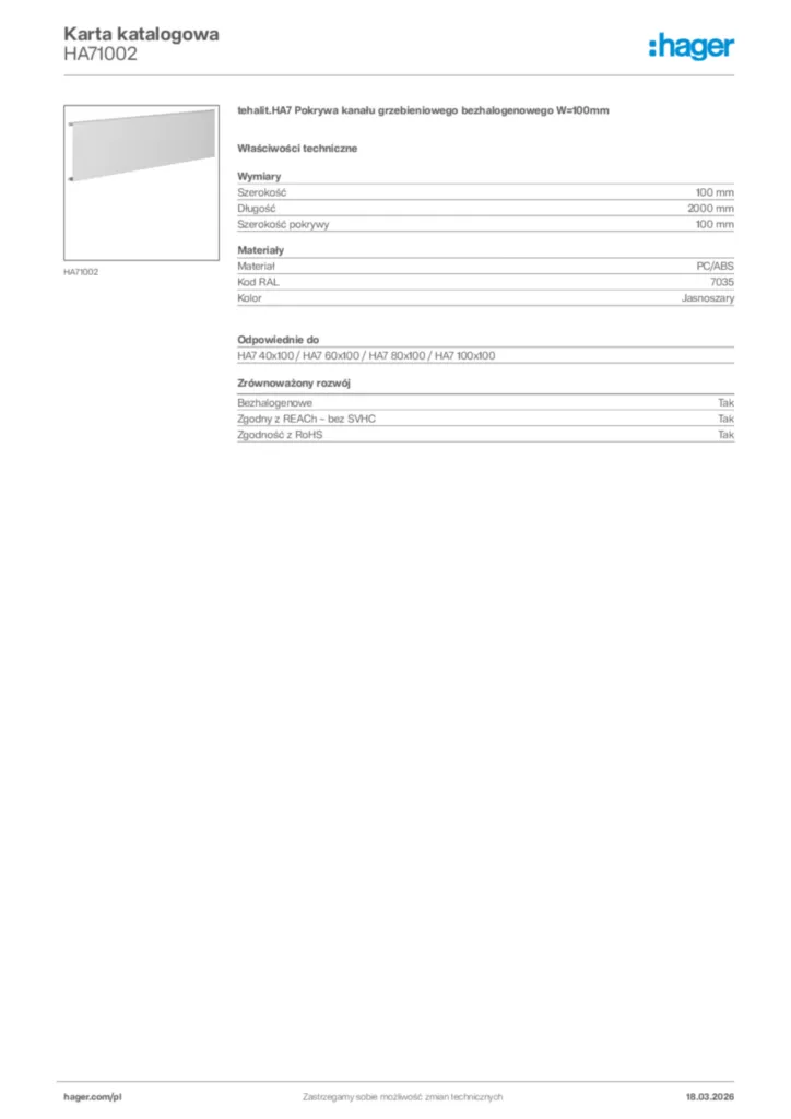 Zdjęcie Hager Karta katalogowa HA71002 | Hager Polska