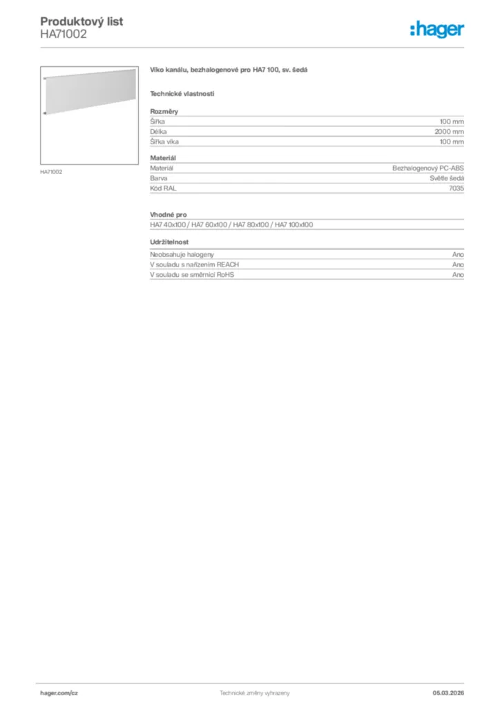 Obrázek Hager Product data sheet HA71002 | Hager