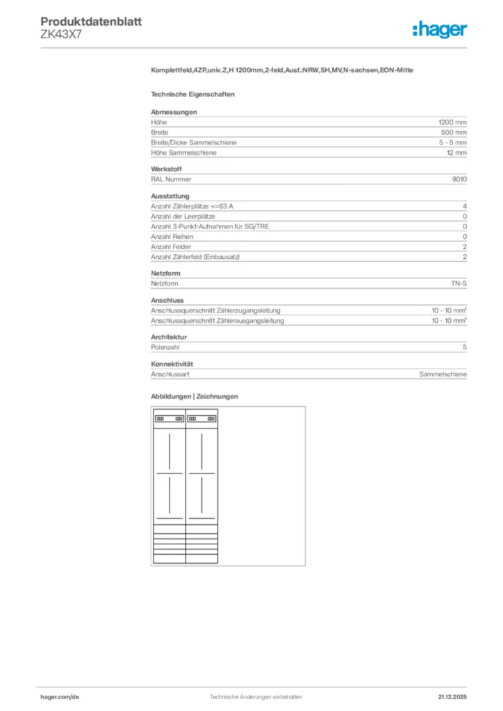 Bild Hager Produktdatenblatt ZK43X7 | Hager Deutschland