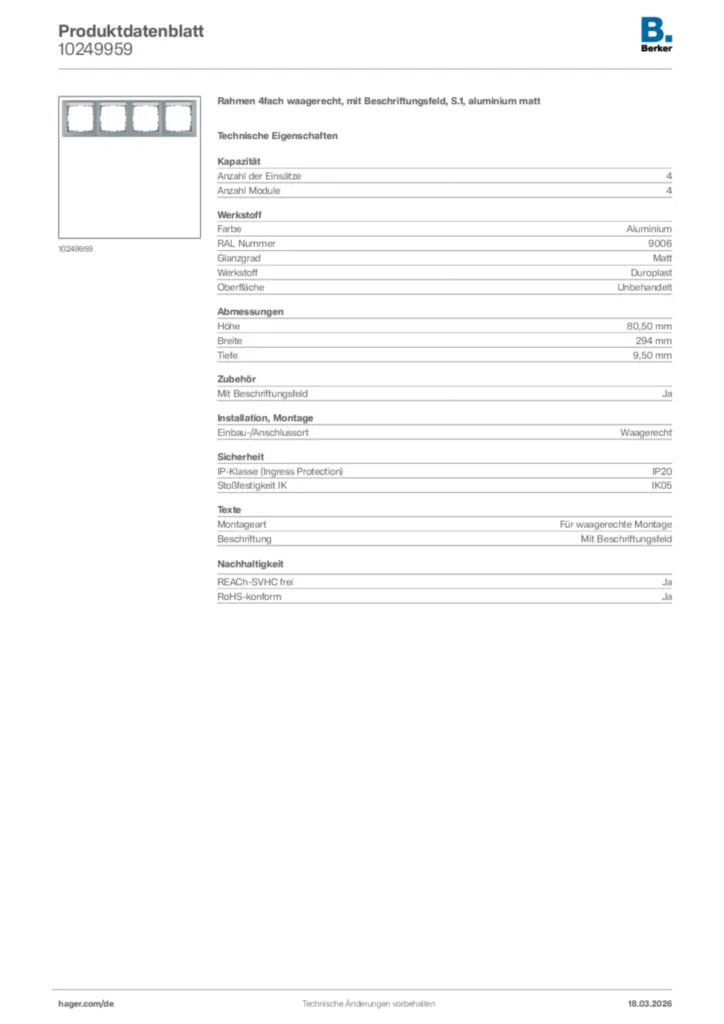 Bild Berker Produktdatenblatt 10249959 | Hager Deutschland