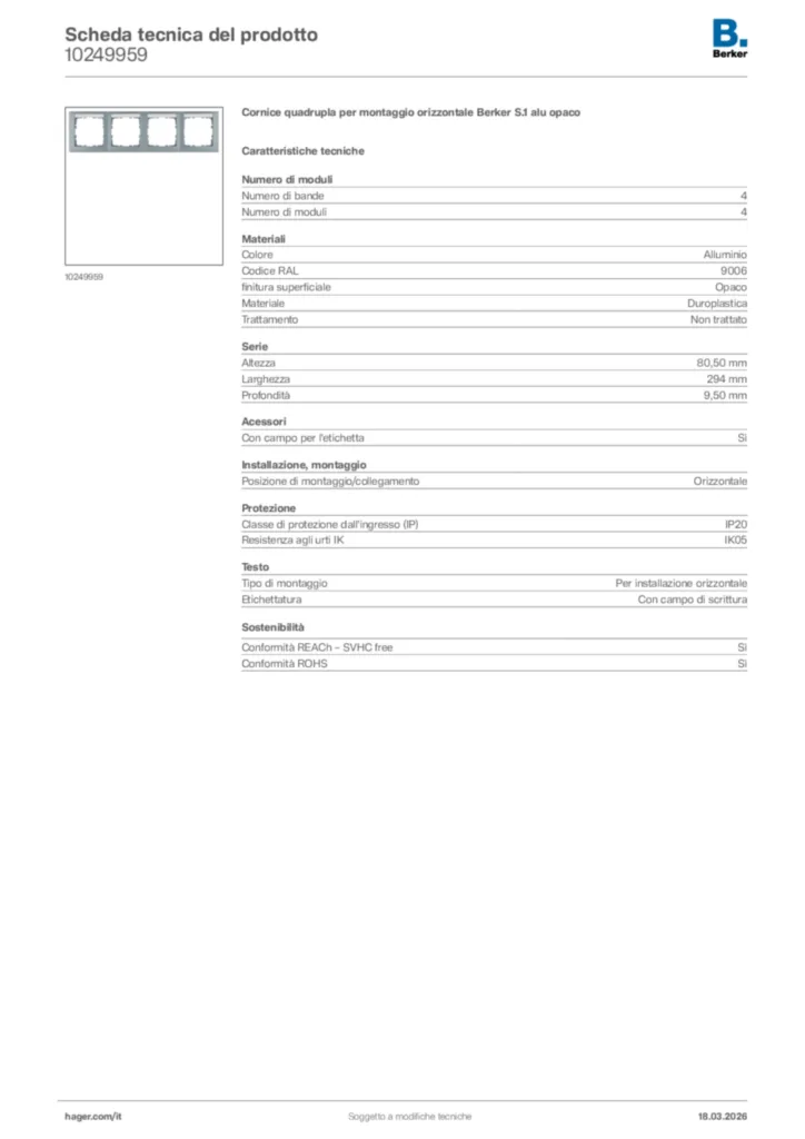 Immagine Berker Scheda tecnica del prodotto 10249959 | Hager Italia