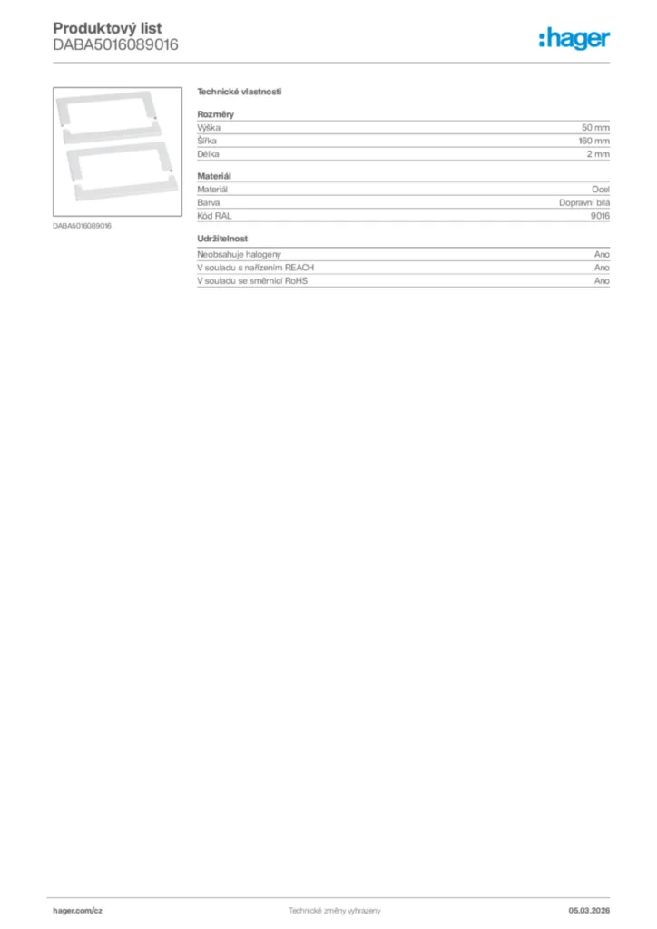 Obrázek Hager Product data sheet DABA5016089016 | Hager
