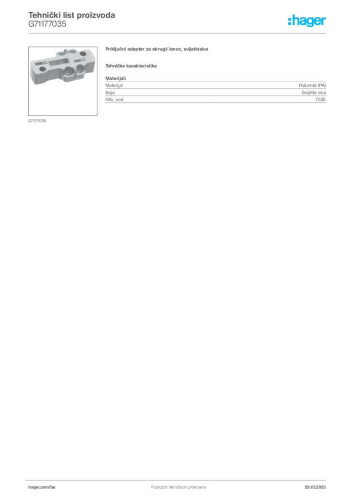 Slika Hager Product data sheet G71177035  | Hager