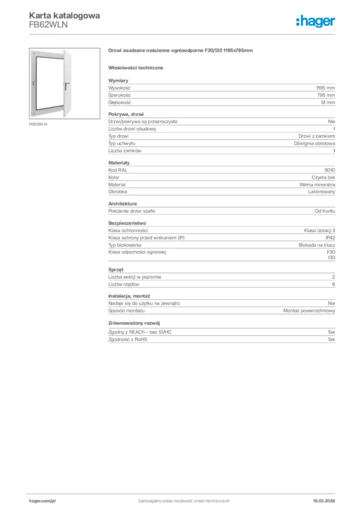 Zdjęcie Hager Karta katalogowa FB62WLN | Hager Polska