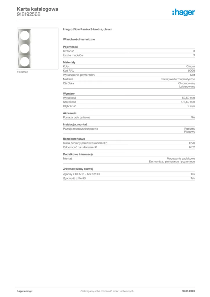 Zdjęcie Hager Karta katalogowa 918192568 | Hager Polska