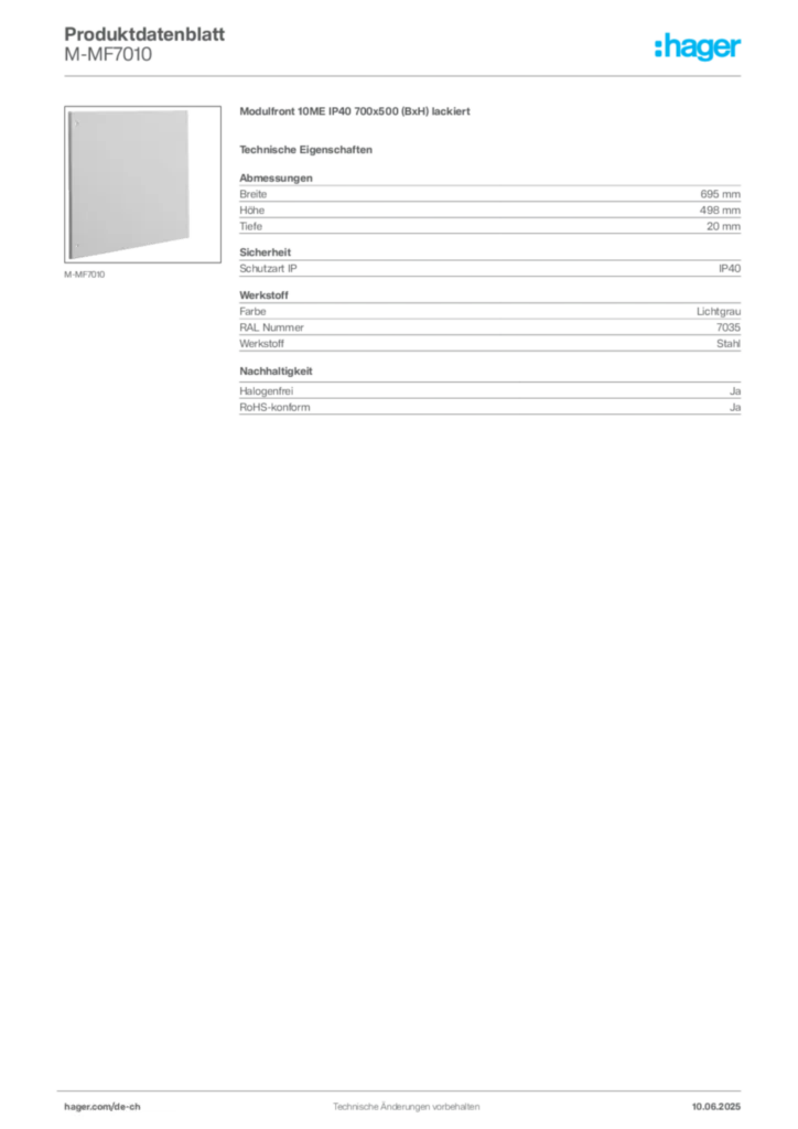 Bild Hager Produktdatenblatt M-MF7010 | Hager Schweiz