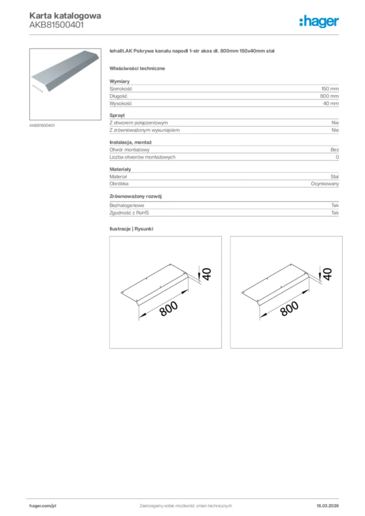 Zdjęcie Hager Karta katalogowa AKB81500401 | Hager Polska