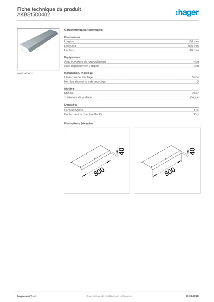 Image Hager Fiche technique du produit AKB81500402 | Hager Suisse