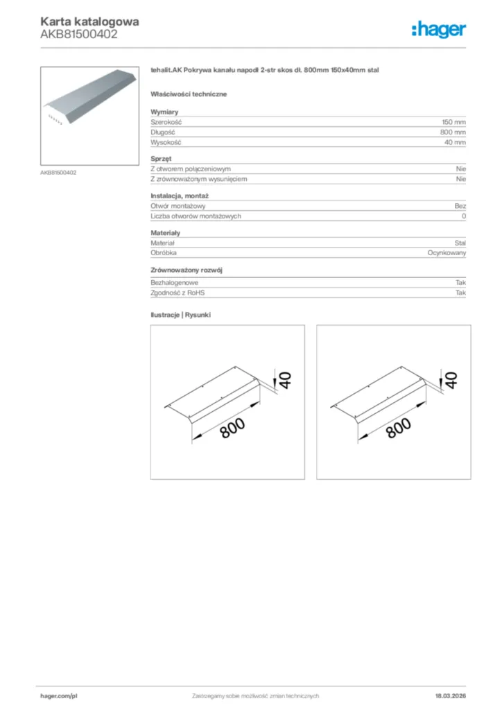 Zdjęcie Hager Karta katalogowa AKB81500402 | Hager Polska
